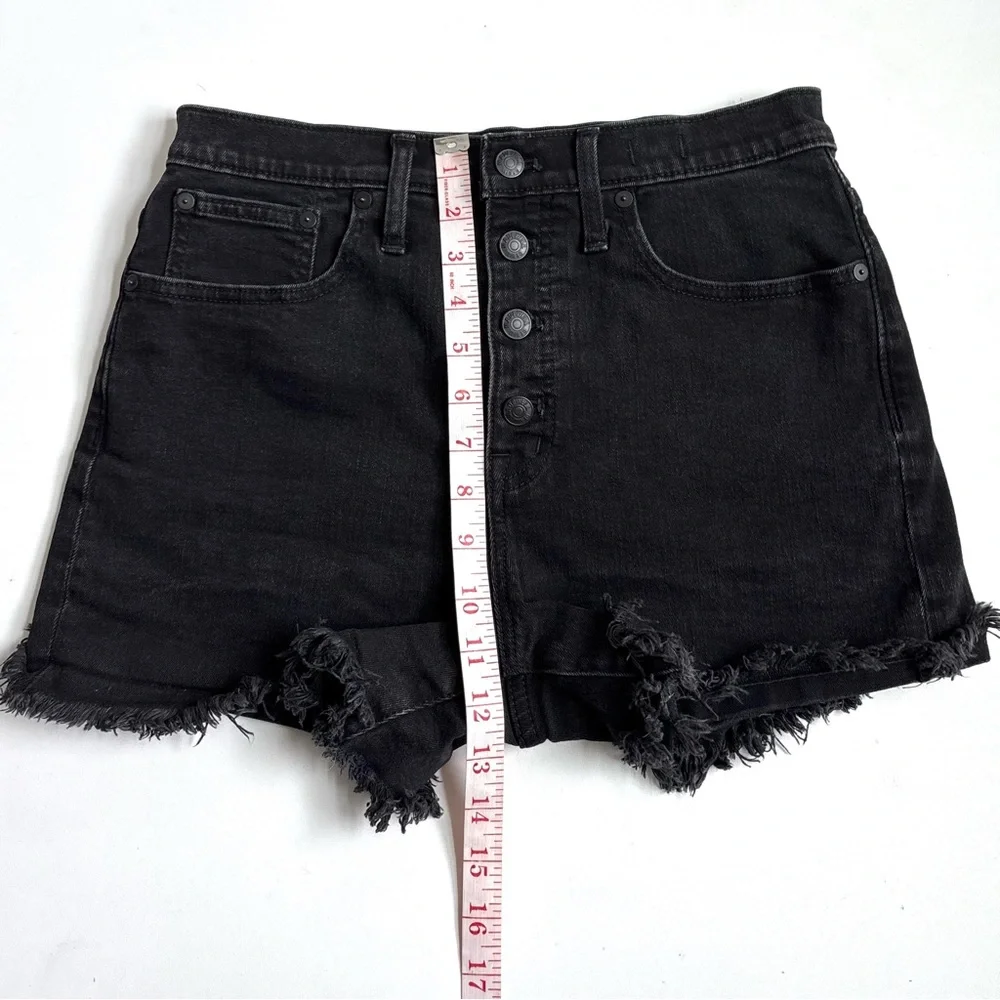 Madewell High Rise Frayed Hem Denim Jean Shorts Exposed Buttonfly Black Size 28